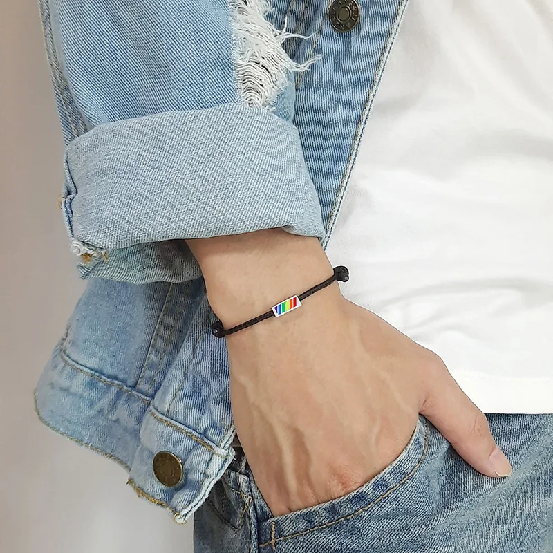 

RAINBOW BRACELET FOR MEN CHARM AND BLACK CORD GIFT FOR HIM MEN'S WATERPROOF BRACELET