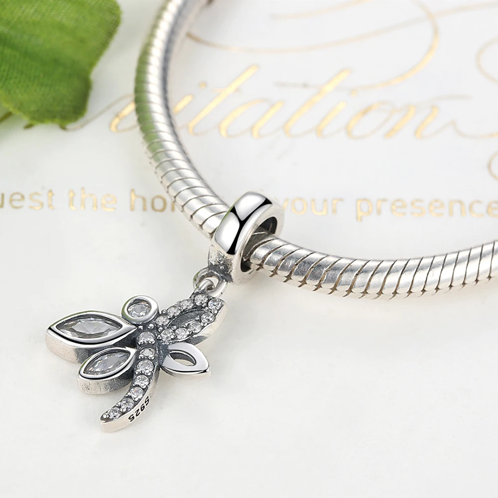 Authentic 925 Sterling Silver Dragonfly Crystal Beads Charm Fit Original Bracelet Necklace Women DIY Jewelry Making | Украшения и
