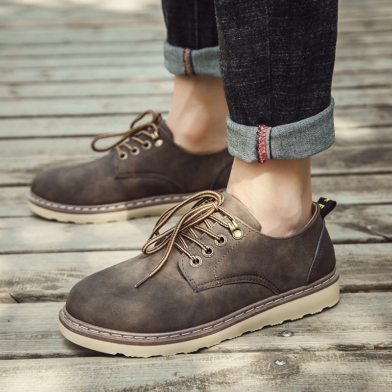 Мужские удобные ботинки из натуральной кожи на плоской подошве | Обувь