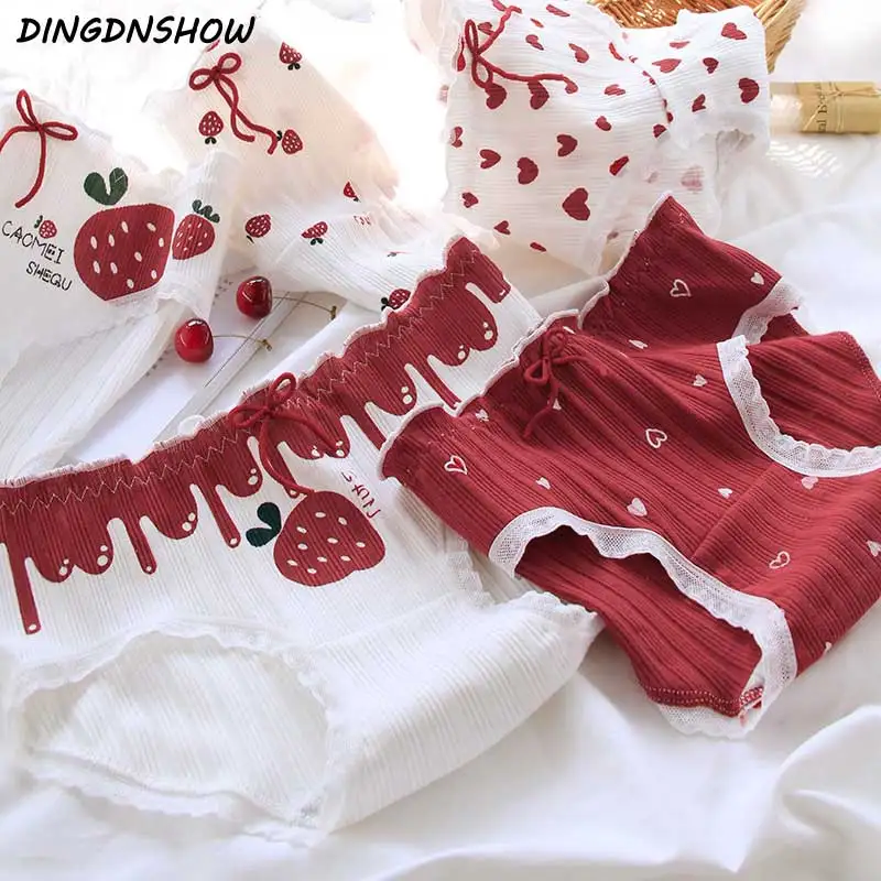 

[DINGDNSHOW] 2021 New Arrival Panties Girls Cotton Fruit Warm Love Sexy Briefs Mid Rise Underwear Women Breathable