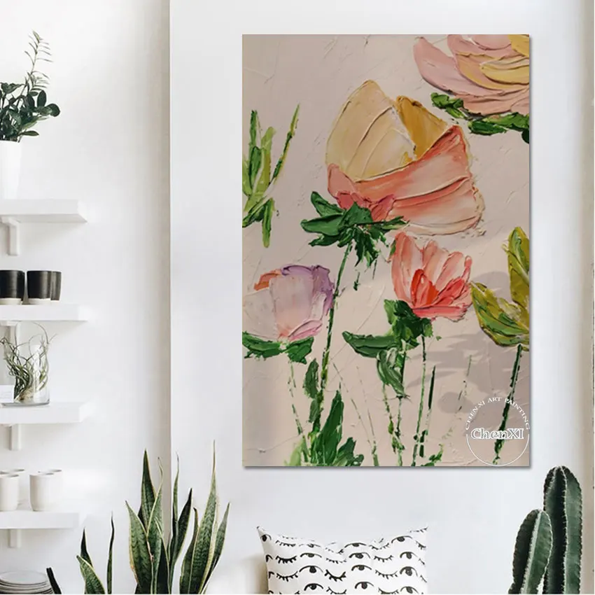 

Flowers Like Butterflies Oil Painting Wall Canvas Home Art Hand Picture Modern Idea Artwork For Room Unframed Knife Painting