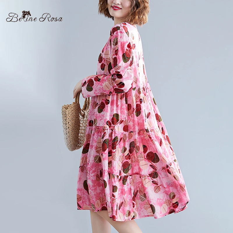 Хлопковое льняное платье с цветочным рисунком BelineRosa Элегантное женское принтом