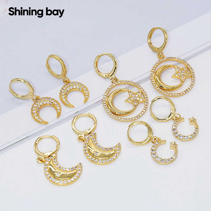 

Moon Earrings for Women Gold Dangle Earrings Micro Pave Zircon Paired Earring Female Trendy Punk Party Korean New Fashion 2021