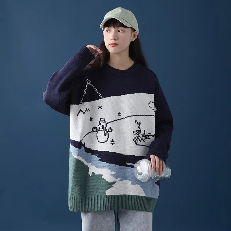 

Winter INS Sweater Thicken Women Japanese Lazy Mori Gentle Pullover O-Neck Cute Bunny Print Jumper Girl Outer Sweater Student