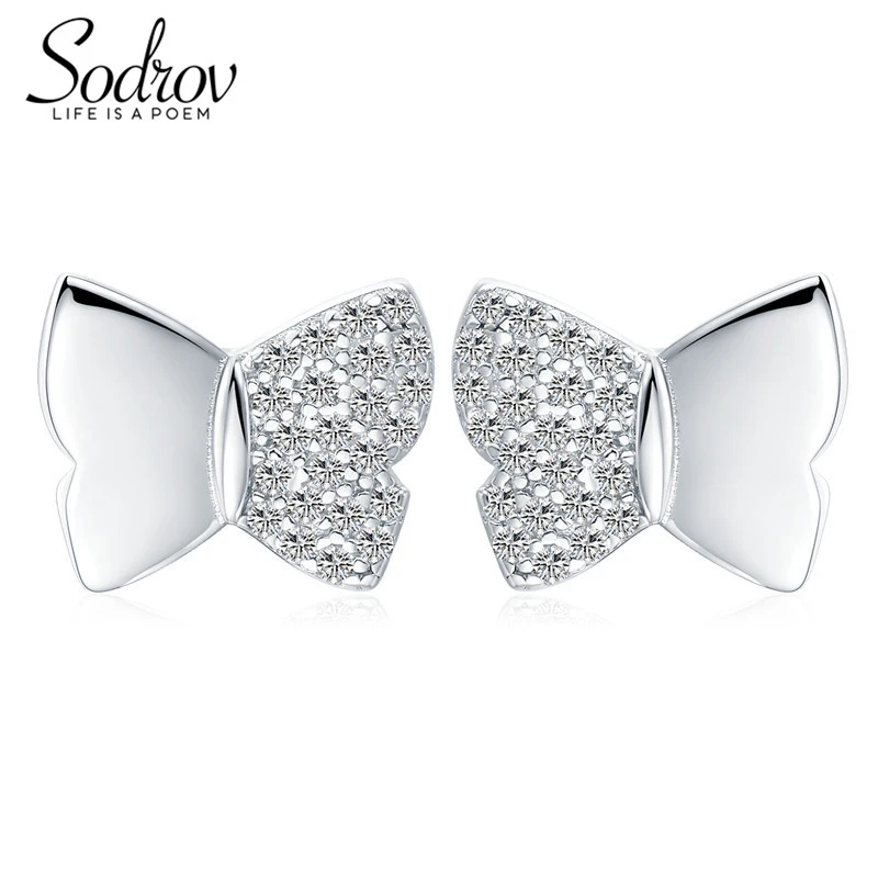 

SODROV Romantic 925 Sterling Silver Jewelry Natural Butterfly Party Stud Earrings joyas de plata 925 for Women Bijoux I091