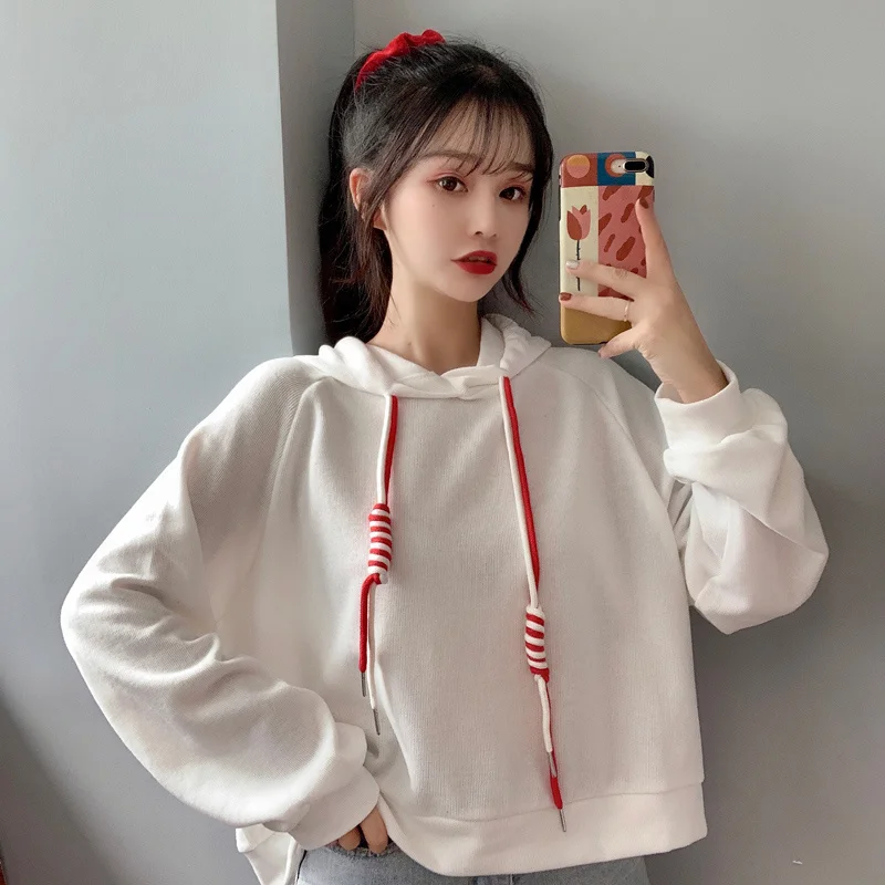 

Свитер женский на весну и осень, тонкая свободная короткая куртка с капюшоном в Корейском стиле для студентов, куртка в молодежном стиле