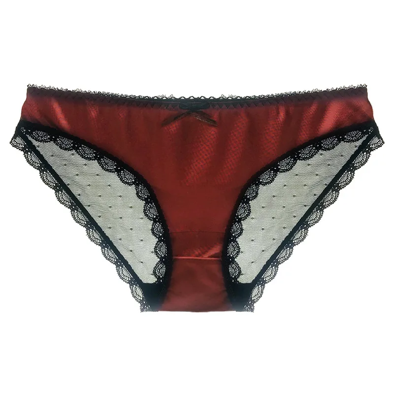 

Women Underwear Breathable Comfortable Lingerie Silky Cotton Bottom Panties Low-Rise Dotted Sexy Lace Trimmed Briefs