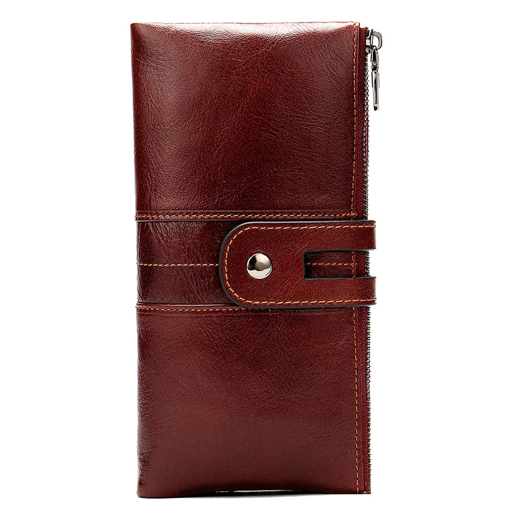 

Женский кошелек из воловьей кожи на молнии, большой вместимости, с несколькими отделениями для карт, длинный женский кошелек, лидер продаж-WT