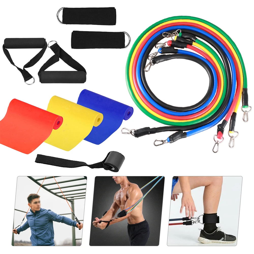 

14pcs Resistance Bands Tube Bands Workout Fitness Door Anchor Ankle Strap Cushioned Handles Yoga Stretching Bands Carry Bags