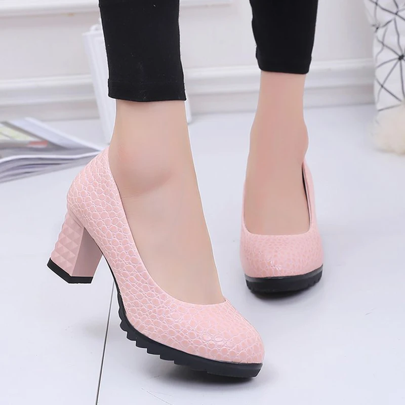 

Rimocy Elegant Thick High Heels Pumps Women Fashion Solid Color PU Leather Party Wedding Shoes Woman Shallow Mouth Pumps Female
