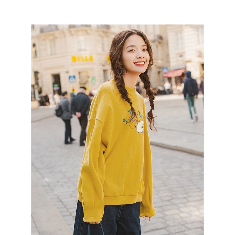INMAN Autumn New Arrival Cotton Blending O-neck Fashion Cute Print Loose All Matched Women Sweatshirts