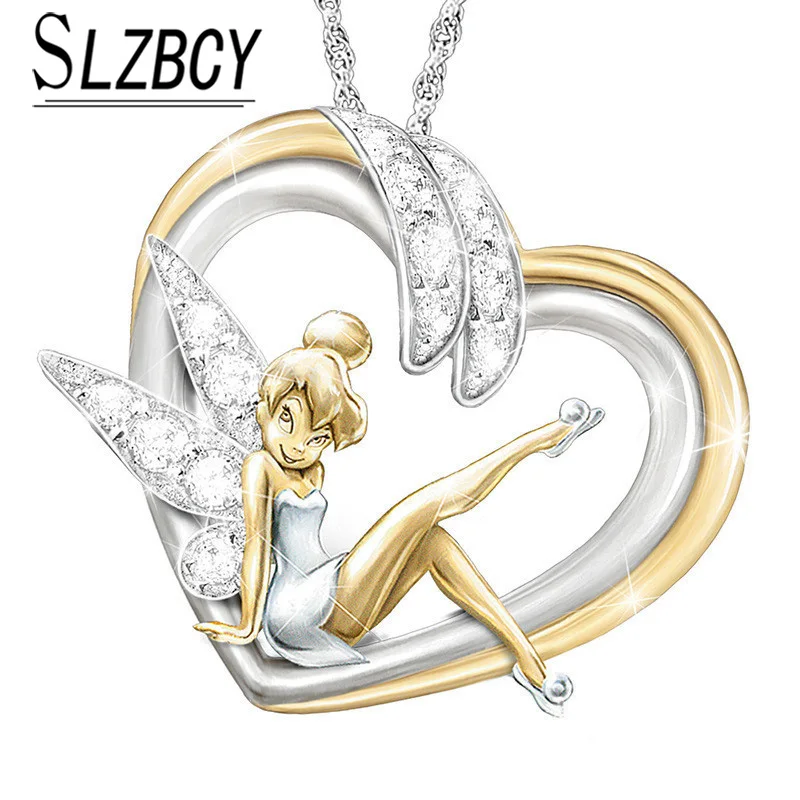 Винтажные модные Heart & эльф подвеска ожерелье с украшением в виде кристаллов