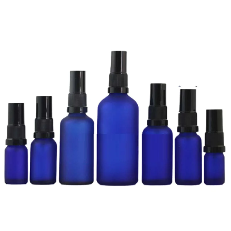 

Black Pump Matte Blue Frosted Glass Spray Bottle 10ml 15ml 20ml 30ml 50ml 100ml Empty Portable Cosmetic Essence Emulsion Vials