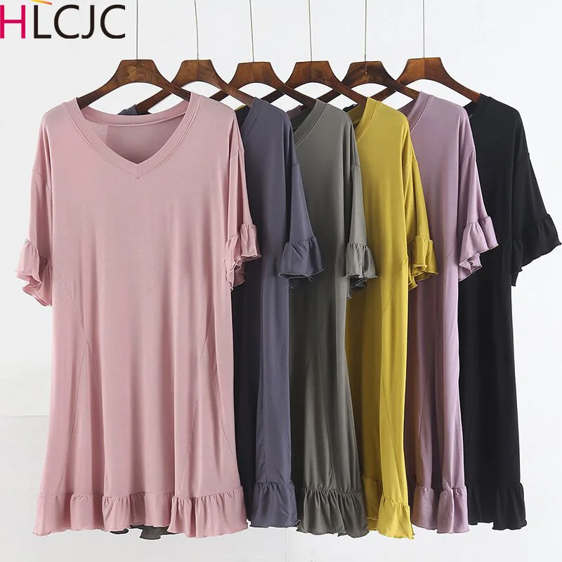 Модальная ночная рубашка женские летние пижамы большого размера с v образным