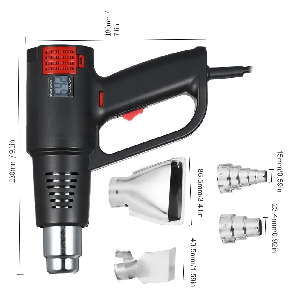 

2000W Hot Air Tool Electrical Temperature Adjustable LCD Display Heating Machine Handheld Electrical Hot Air Tool UK/US/EU Plug
