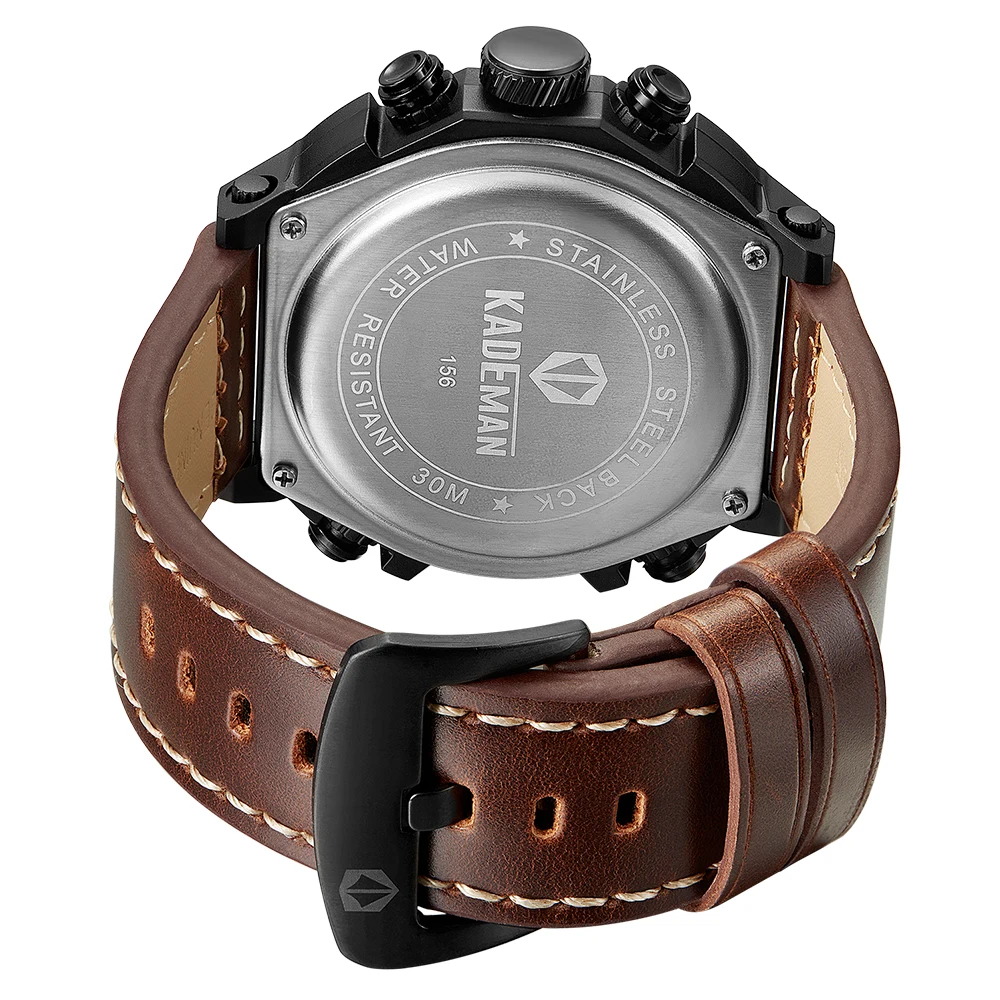 

KADEMAN Sports Watch Four Time Display For Men Luxury Casual Watches Quartz Men's Watch Genuine Leather Top Brand Luxury Clock