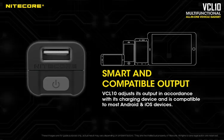 NITECORE VCL10 Многофункциональный гаджет для транспортного средства QC 3,0 Автомобильное зарядное устройство стеклянный выключатель аварийное Предупреждение освещение резервная лампа в автомобиле