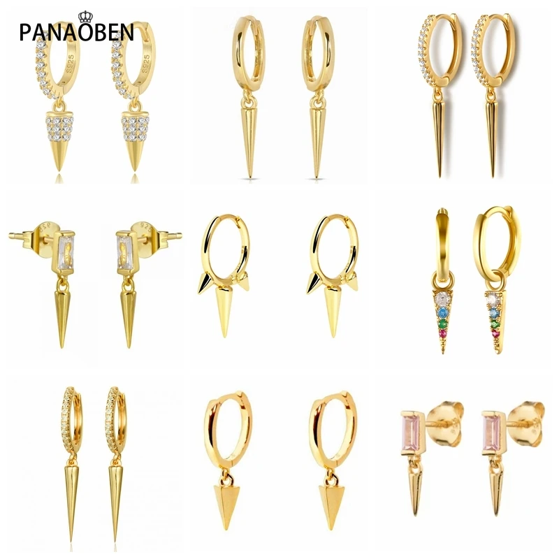 

PANAOBEN 925 Sterling Silver Fashion Geometry Rivets Hoop Earrings For Women Girls Punk Jewelry Earrings Huggie Pendientes Mujer