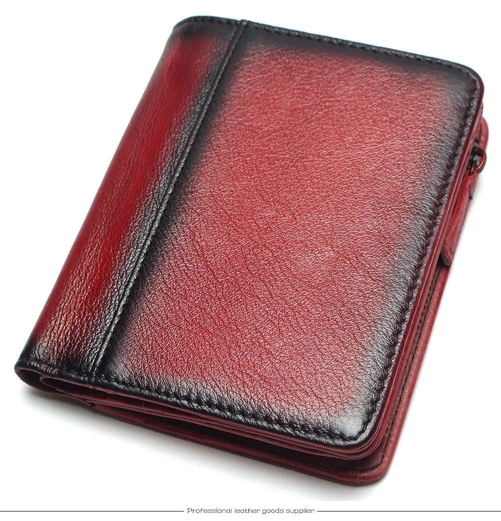 Natural Leather RFID Blocking Men's Top Layer Leather Brushed Wallet Handmade Retro Wallet Pure Leather Leather Coin Purse