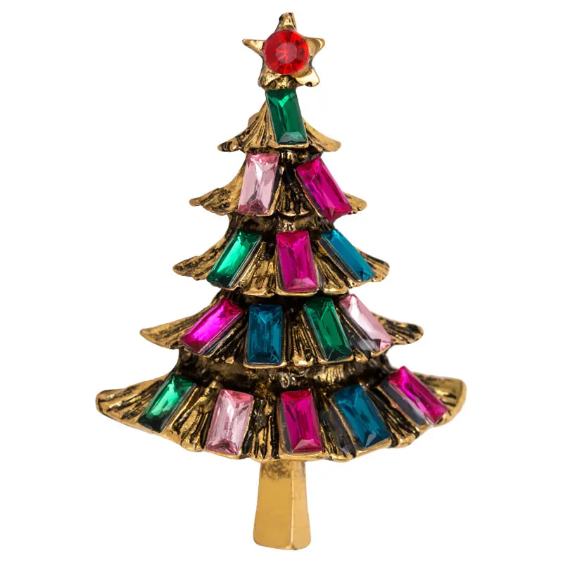 Брошь со стразами в виде рождественской елки брошь осень зима цветная