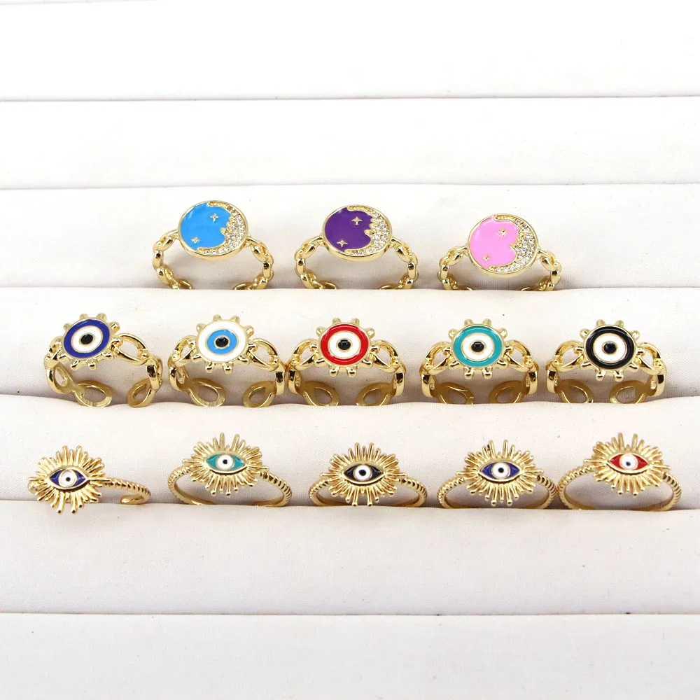 

10 шт., уникальные золотистые кольца для глаз для женщин, очаровательные женские эмалевые кольца с кубическим цирконием, в стиле панк, сглаза,...