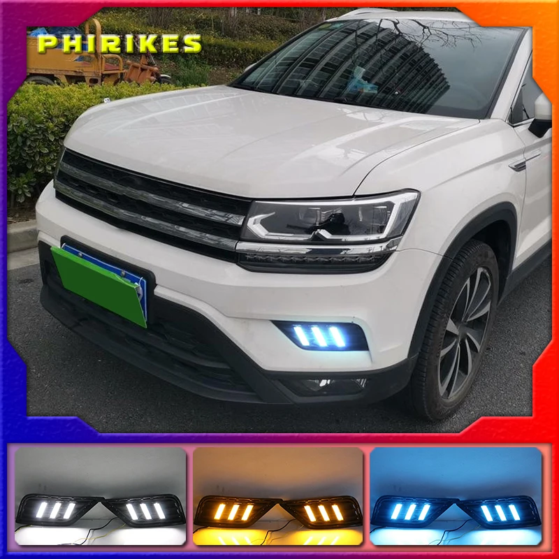 

1 пара противотуманных фар для Volkswagen VW Tharu 2019 с желтым указателем поворота, ночные синие светодиодные дневные ходовые огни, дневсветильник s