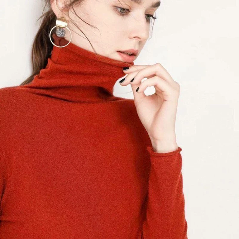 

Women Fashion Turtleneck Sweater 2020 Winter Women Clothes Solid Pullover Knitted Slim Bottoming Sweater Casual Ladies Soft Tops