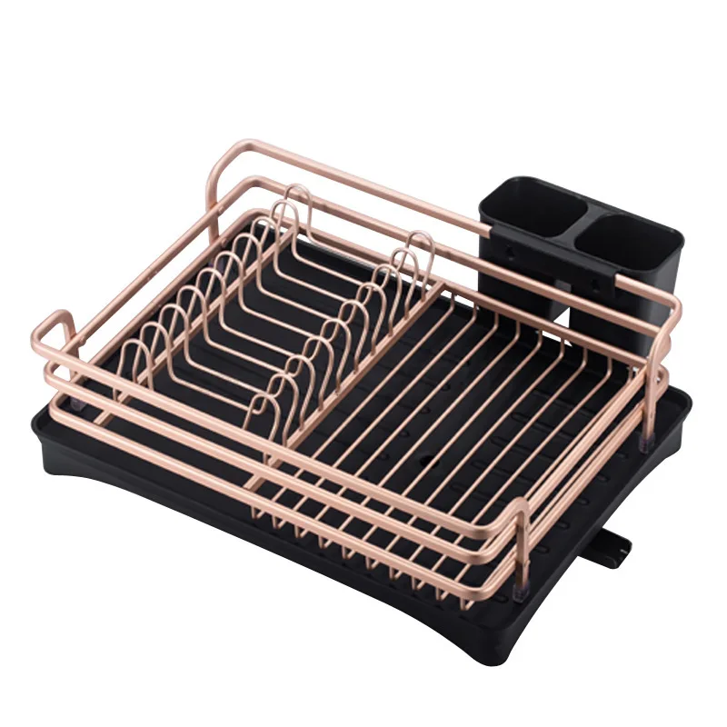 

Champagne Gold Aluminium Kitchen Dish Drying Rack Sink Drain Holder Cutlery Drainer Accessories Storage Plate Organizer Tools