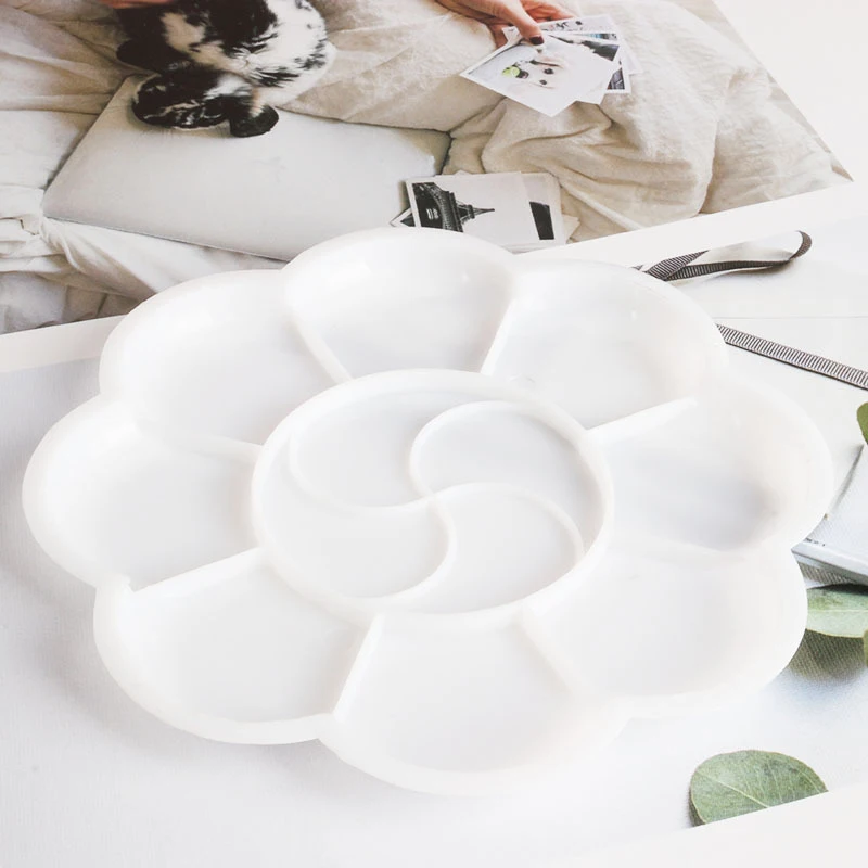 2pcs Flower Shaped Small Plate Palette DIY Painting Plastic White 11.8cm | Дом и сад