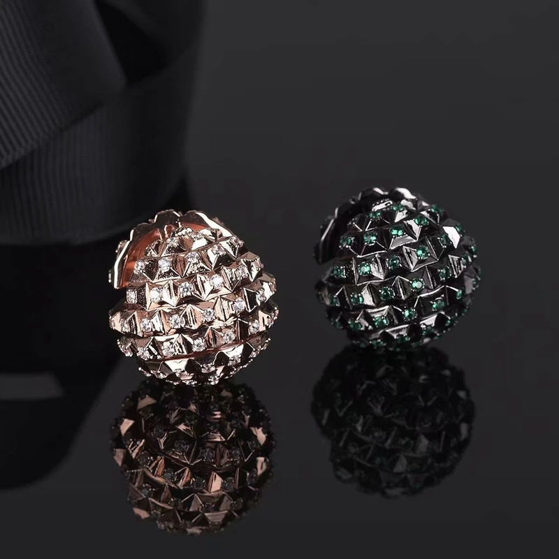 Цельные серьги-гвоздики с черным пистолетом и лазерной заклепкой 925 шипов