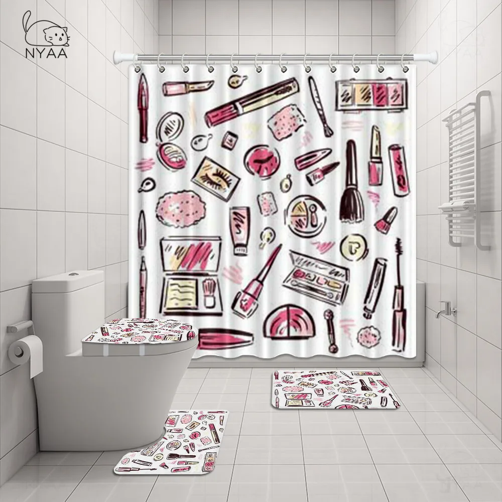 Мяу 4 шт. средства для макияжа набор душа Шторы ковер крышка Крышка унитаза коврик