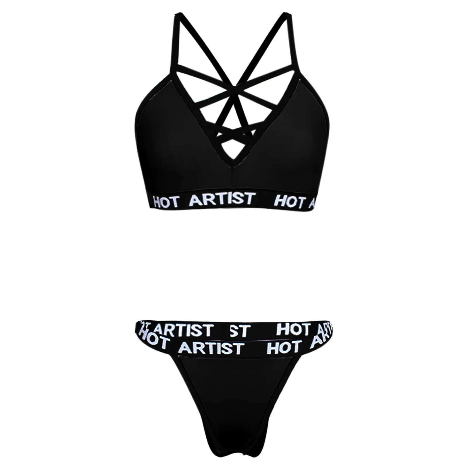 

Ladies Sexy Bra Set Hot Artist Letter Cross Split Body Corset Without Steel Ring Briefs Set Soutiens-Gorge Chemise De Nuit C30