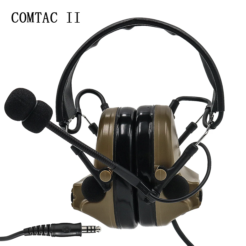 Tactical COMTAC II Airsoft Military Headset Pickup Noise Reduction Headphone Shooting Hunting Hearing Protection DE with U94 ptt