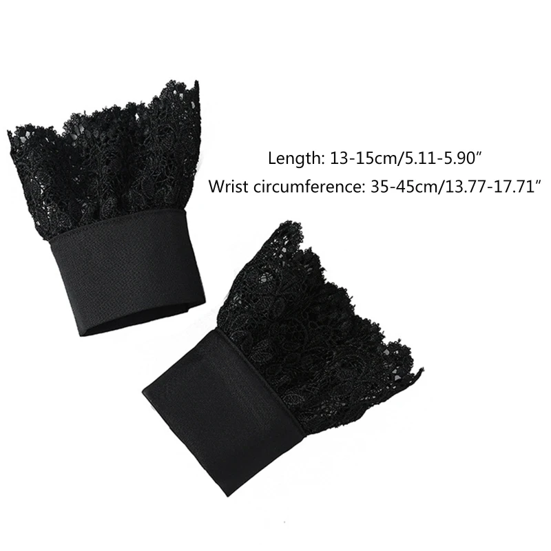 

Women Decorative Layered Horn Cuffs Bracelet Hollow Out Embroidery Leaves Lace Fake Sleeves Detachable Buttons Wristband