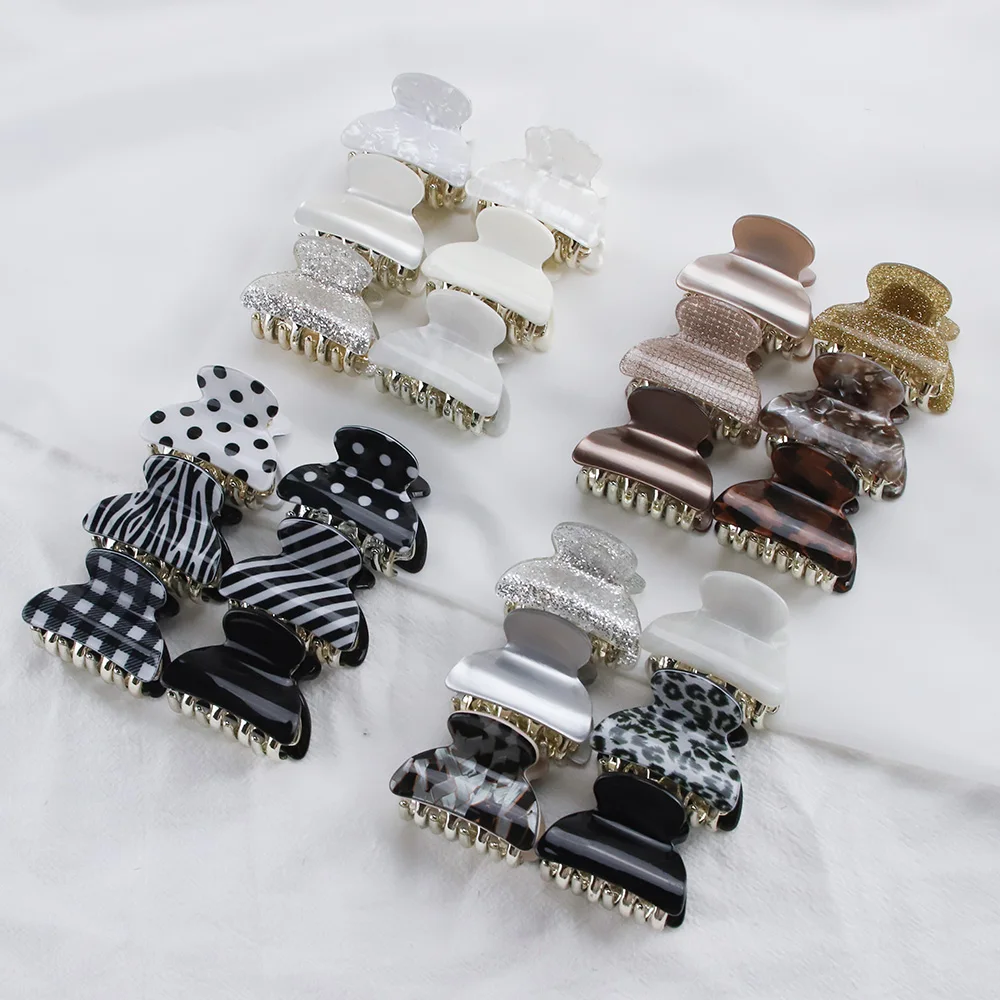 6PCS/Lot 4CM Acrylic Small Crab Hair Claw Clip Women Girls Cute Floral Leopard Plastic Barrette Clamp Hairpin Accessories |