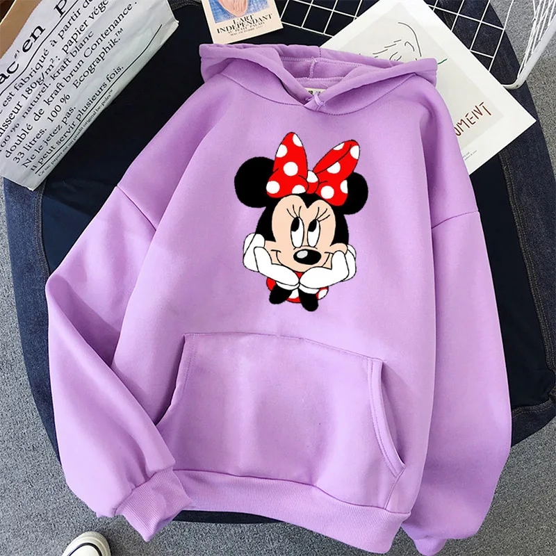 

Disney Sweatshirts Fashion Minnie Mouse Cartoon Print hoodie Casual Long Sleeve Women Harajuku Tops Female Femmes