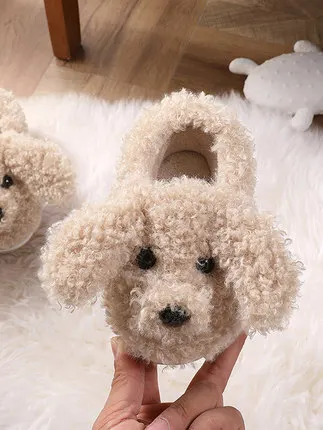 Тапочки детские для мальчиков и девочек теплая обувь с милой собачкой домашние