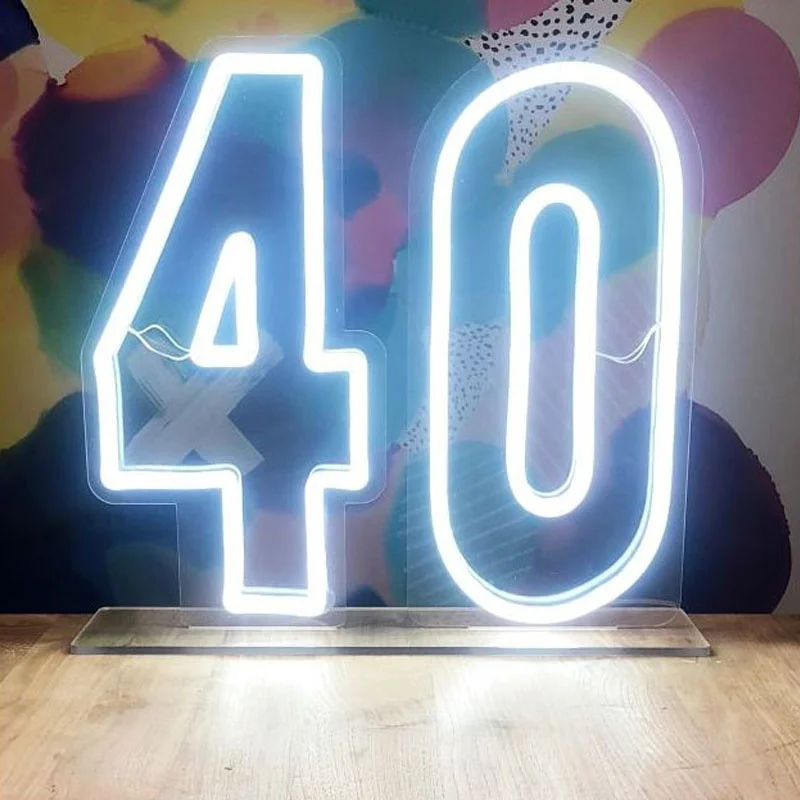 

OHANEONK Custom Led 40 Lourty Happy Birthday Backdrop Neon Light Sign Decoration Home Bar Wall Bedroom Party Decorative Cool