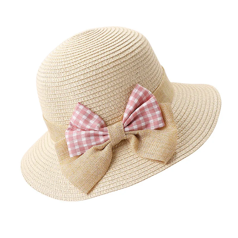 

Summer seaside Sun Hat Women's versatile bowknot outdoor holiday fisherman's hat big eaves shade straw hat wholesale