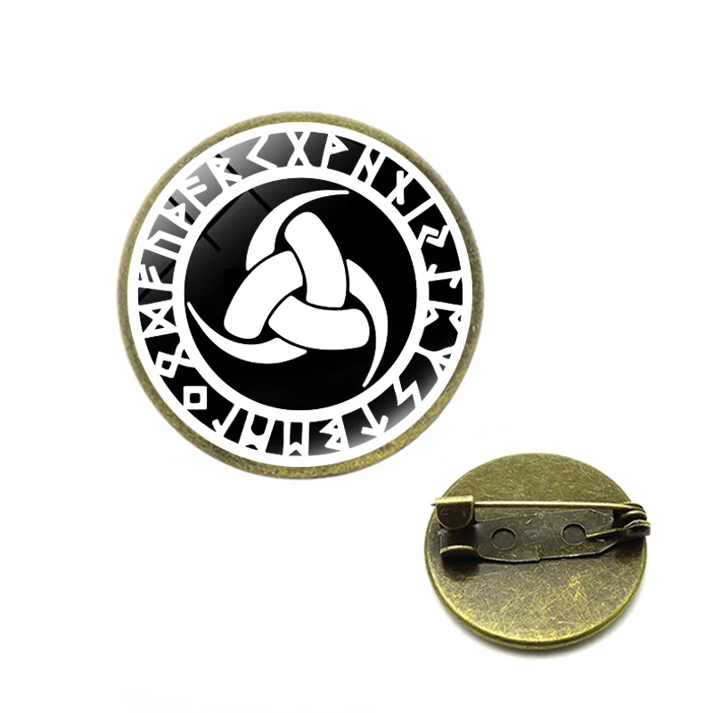 Мода Винтаж тройной Рог Одина Броши Викинг амулет талисман Круглый купол