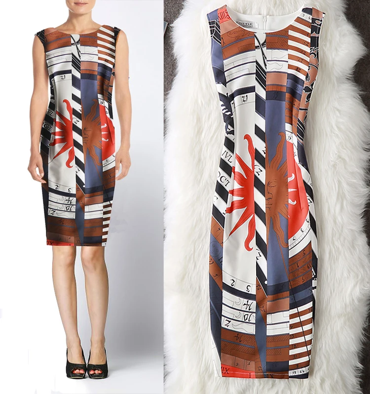 

Houthion Women's Dress New Printing Dress Casual Hedging Knitting Sexy Sleeveless O-collar Fashion