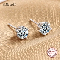 real 5mm moissanite stone 4 claws stud earrings solid 925 silver metal elegant fine jewelry for women