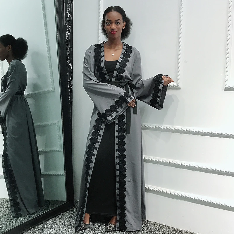Siskakia/Женская открытая одежда Abaya Eid модный кружевной кардиган в стиле пэчворк