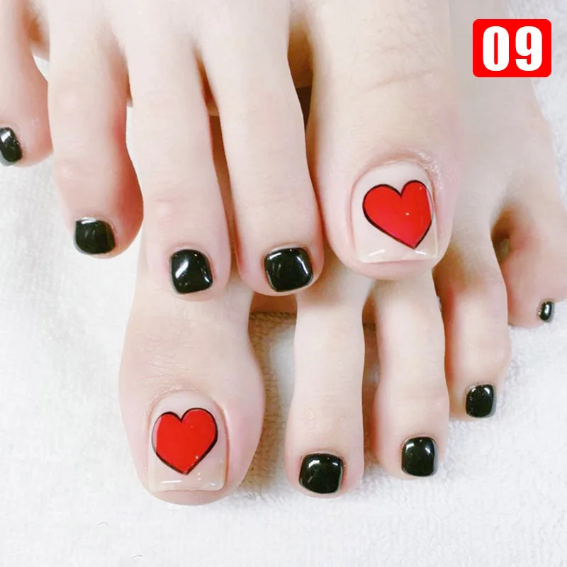 

24Pcs/Set Fake Toe Nails Tips Square Type Top Finish Toenail Art Manicure Decor BUTT666