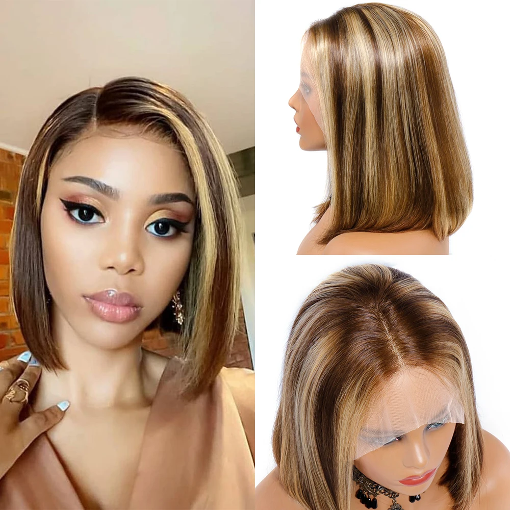 Highlight Wig Human Hair Bob Wig Straight 13x4 Lace Front Human Hair Wigs Brazilian Remy Ombre Short Bob Colored Human Hair Wigs