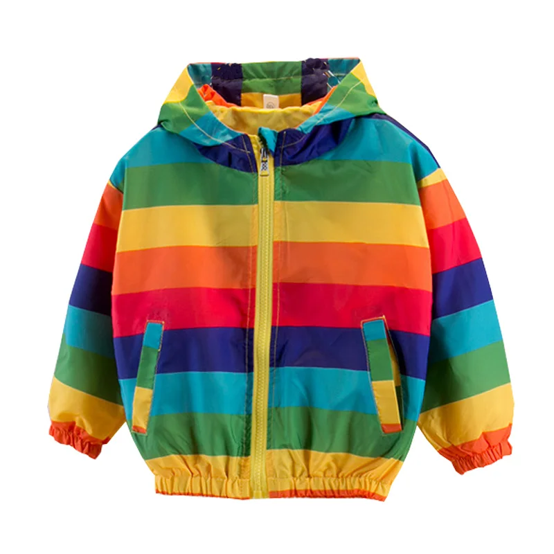 

Rainbow Striped Boys Outdoor Jacket Autumn Clothes For Kids Chhildren's Sun-proof Coat Children's Outfits