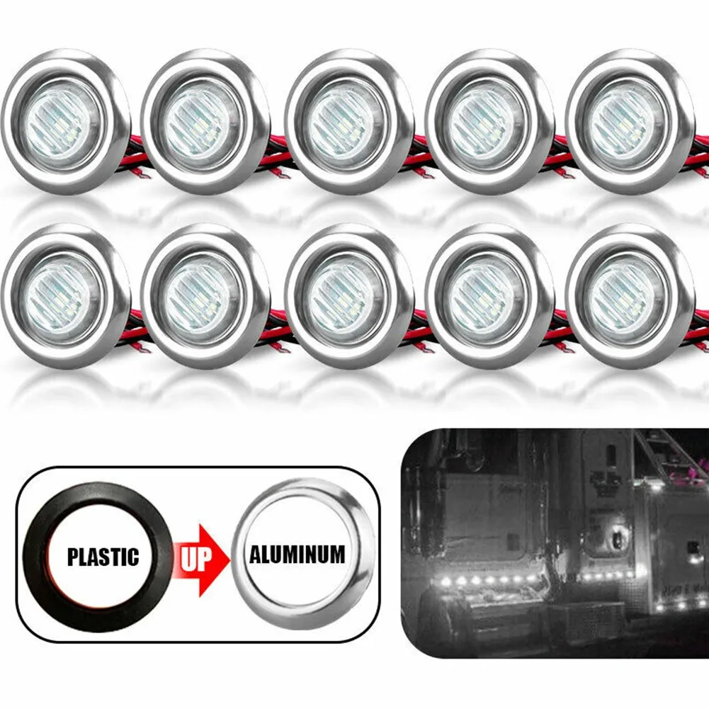 

10X 3/4" 12V Marker Light LED Truck Trailer RV Boat Round Lights Side Bullet Indicator White Roof Lighting Replacement Parts