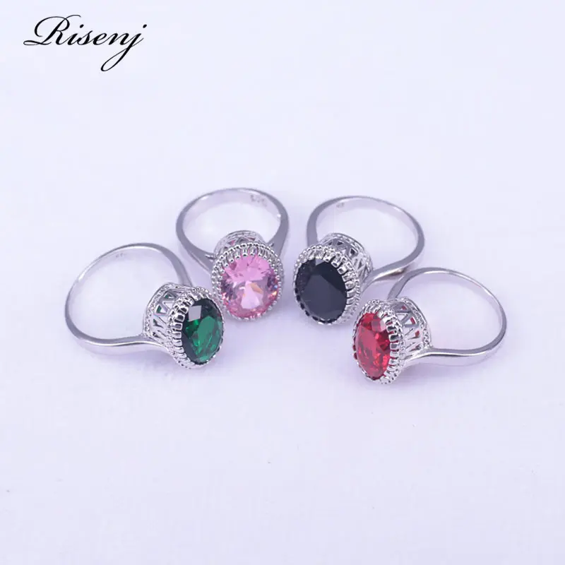 Много цветов большой овальный Топ зеленый кубический циркон серебряный цвет