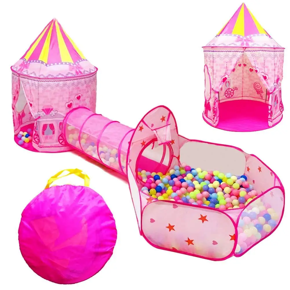 

3 In 1 Play Tent Baby Toys Child Kids Folding Fairy Tale Castle Crawl Tunnel Ocean Basketball Pit Play Tent Ball Pool for Childr