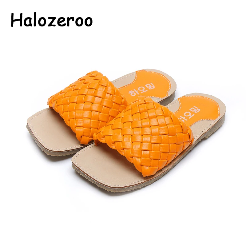 Шлепанцы детские пляжные из ПУ кожи для девочек мягкие летние плетеные черные